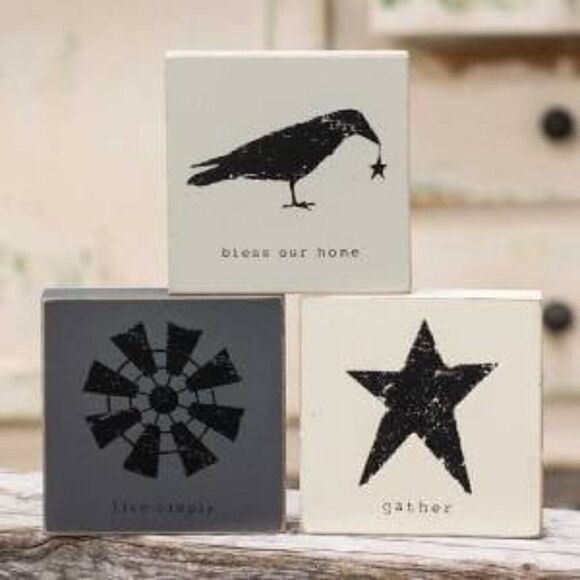 Farmhouse Wooden Block Sitters Set of Three - Picture 1 of 1